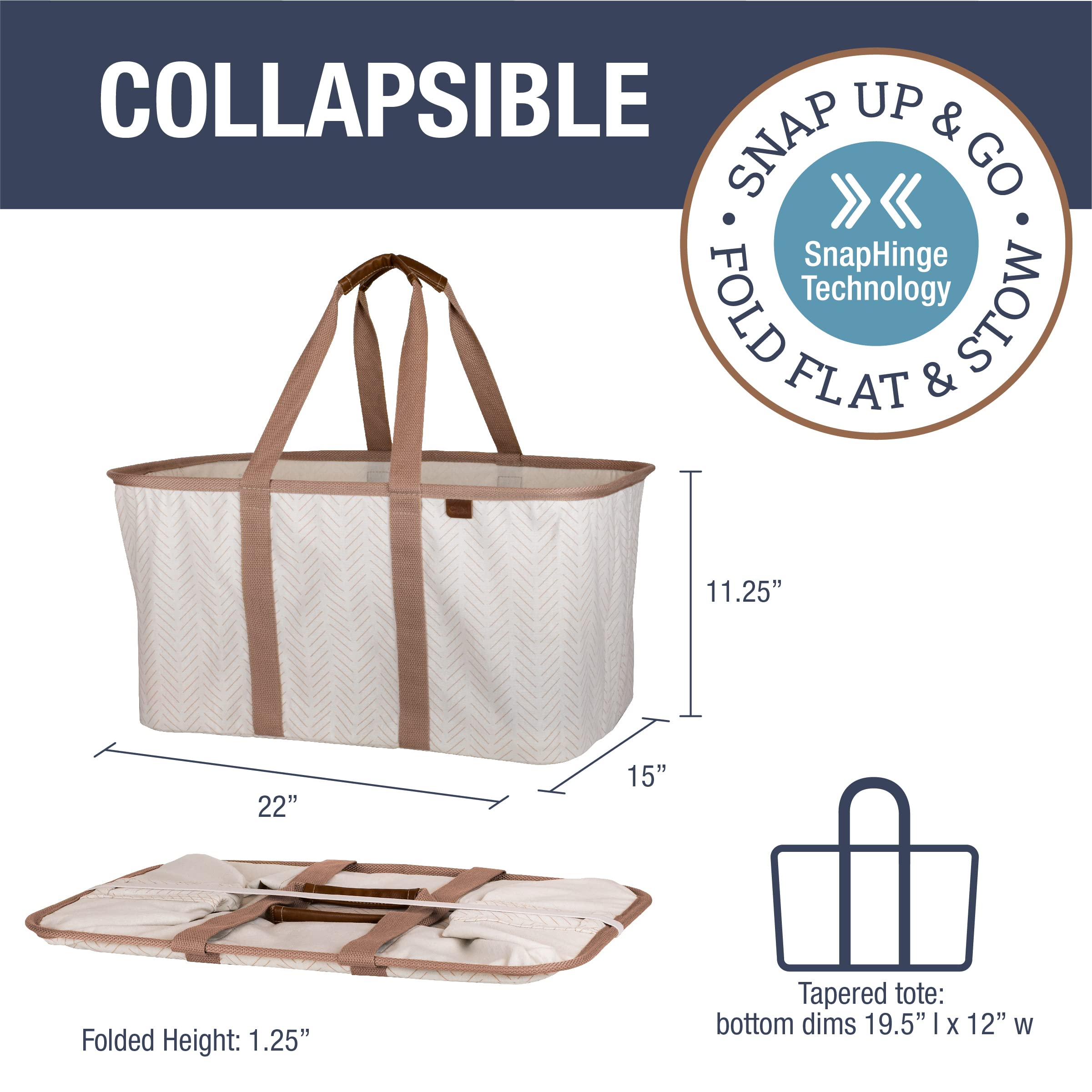Clevermade Collapsible Laundry Tote, Luxe Cream Herringbone 2Pk - 50L (13 Gal) Premium Cotton Blend Collapsible Laundry Baskets